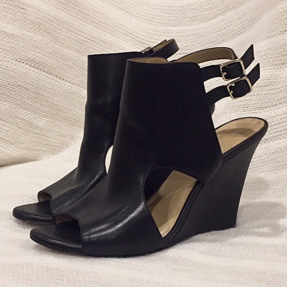 Black Leather Wedges